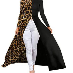ECHOINE Elegant High Low L/S Patchwork Leopard